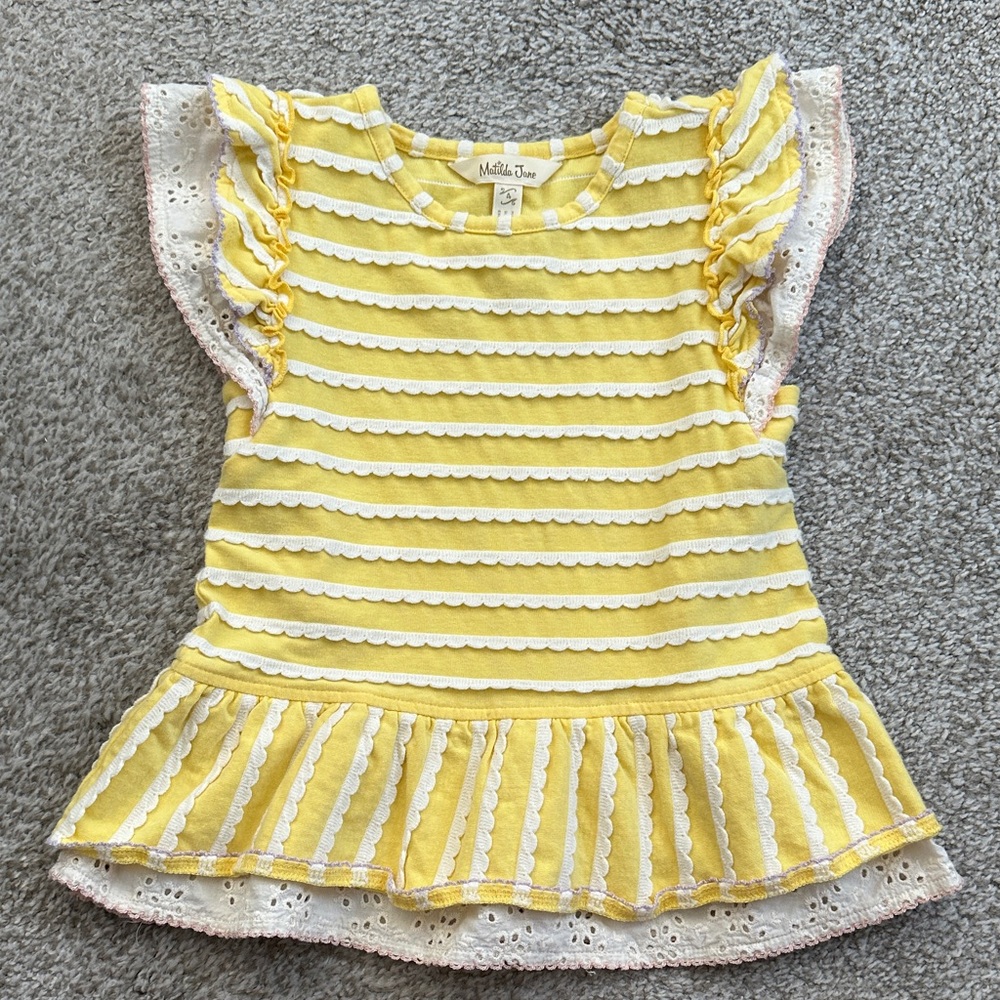 Matilda Jane Yellow and White Striped Ruffle Shirt